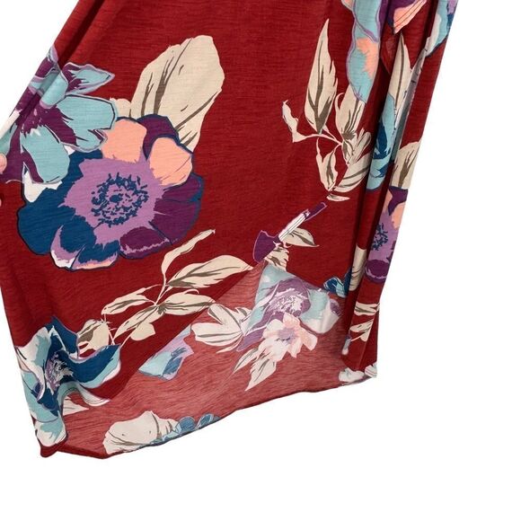 Emberley faux wrap dress high low rusty red blue lavender floral size medium - Picture 4 of 10